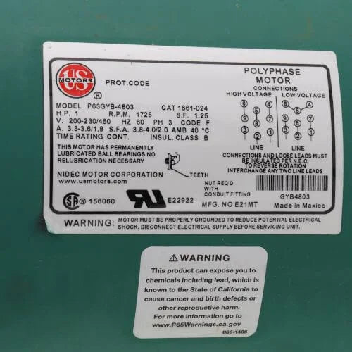 Taco 1661-024RP 1 HP 3-Phase Motor Assembly with Bracket – 200-230/460V, ODP