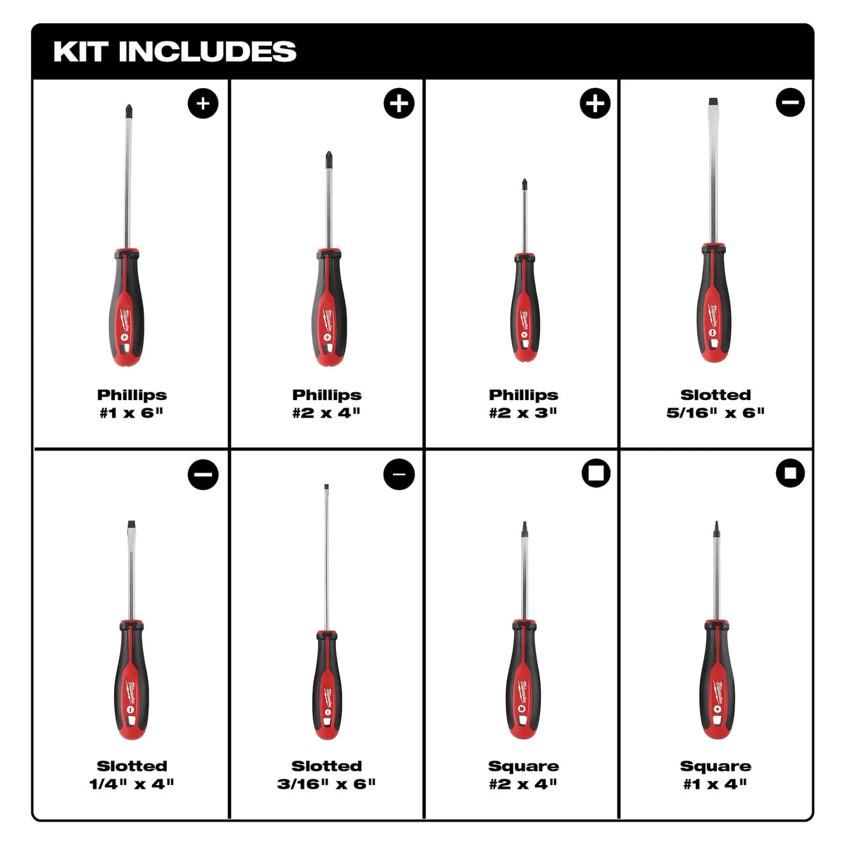 Milwaukee 8pc Screwdriver Kit w/ Square