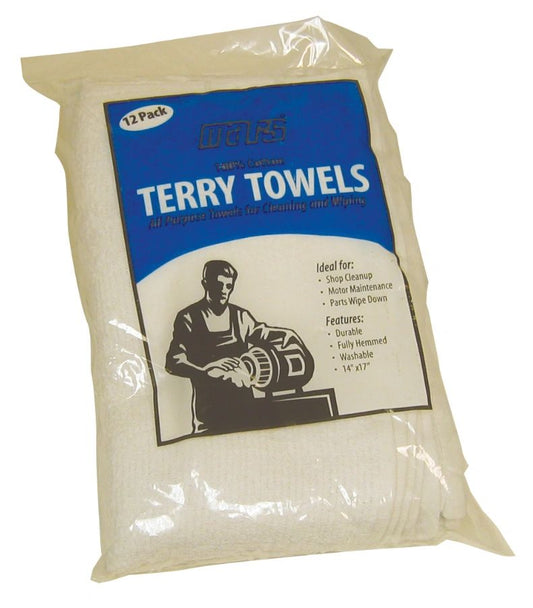 12-Pack White Terry Towels – Durable & Absorbent